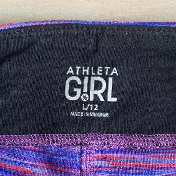 Athleta Girl Chit Chat Space Dye Pink & Purple Striped Capri Leggings - Picture 5 of 9